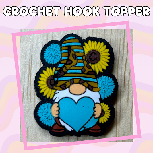 Teal and Floral Gnome Crochet Hook