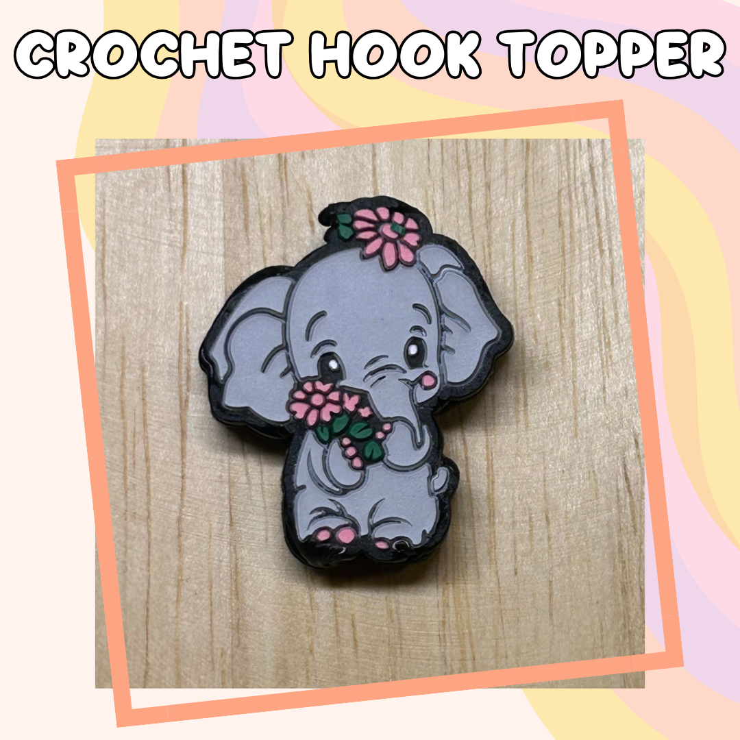 Elephant with Pink Flowers Animal Crochet Hook