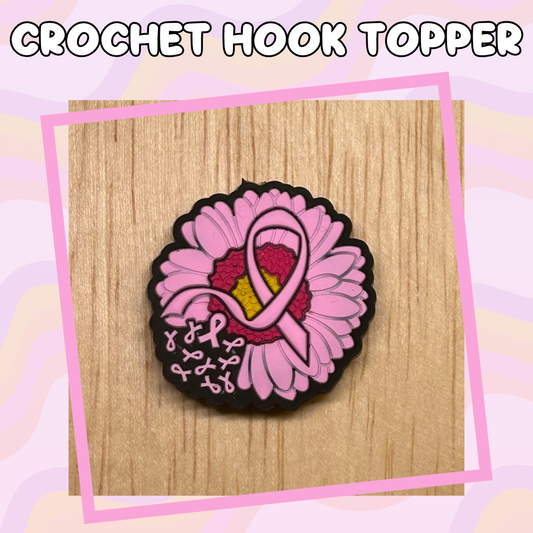 Pink Awareness Ribbon and Flower Crochet Hook