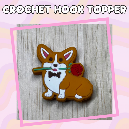 Dog Corgi with Rose Crochet Hooks