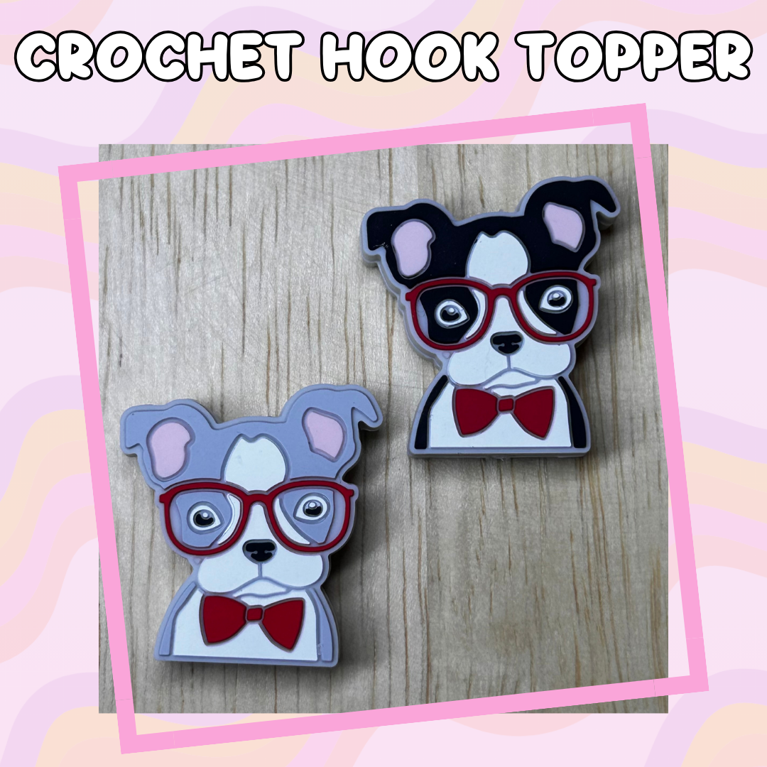 Dog Boston Terrier with Glasses Crochet Hooks