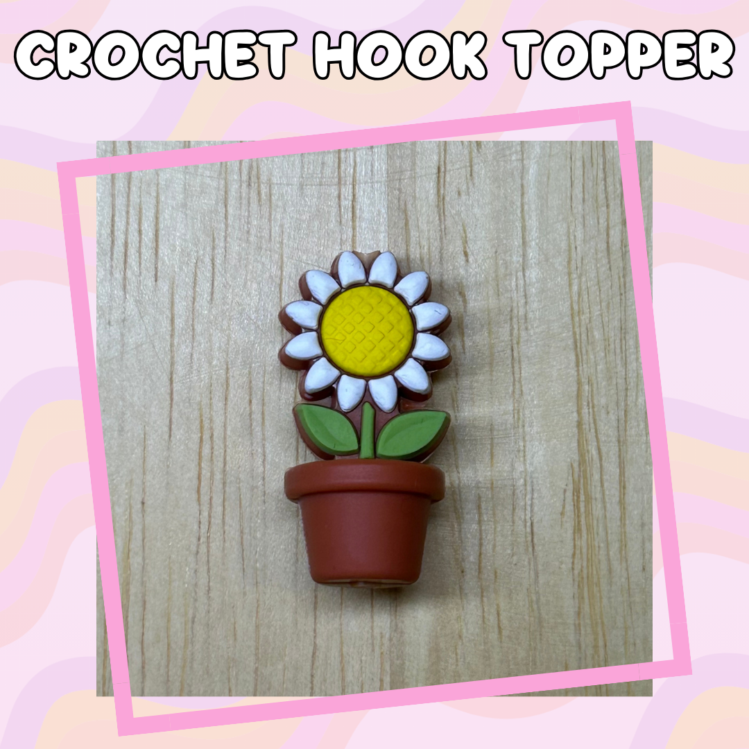 3D Topper White Potted Flower Crochet Hook