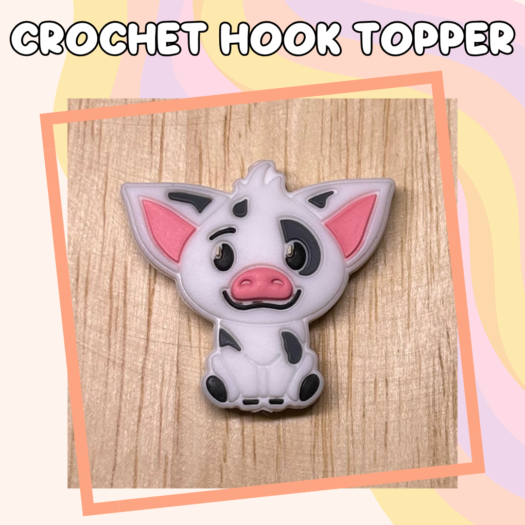 White Cartoon Pig Farm Animal Crochet Hook