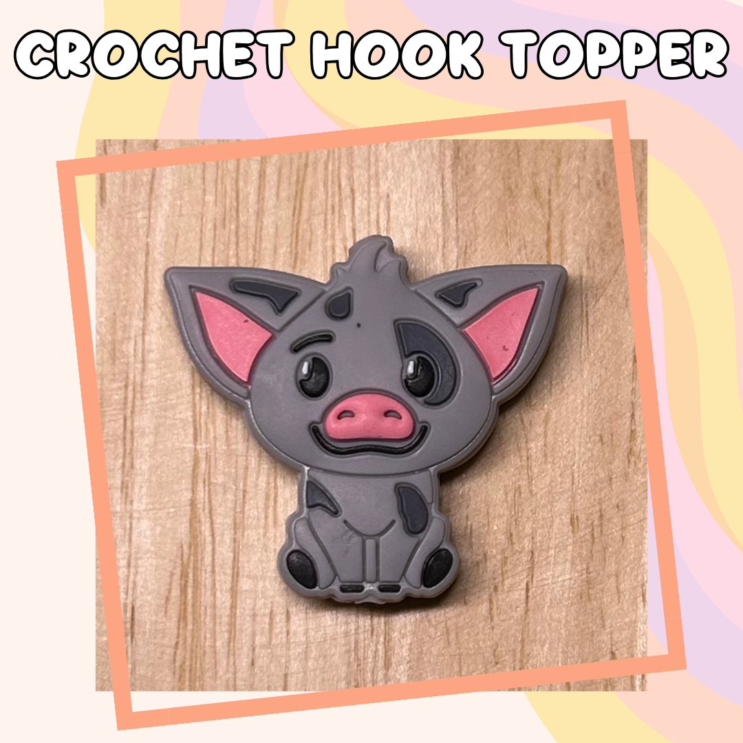 Grey Cartoon Pig Farm Animal Crochet Hook