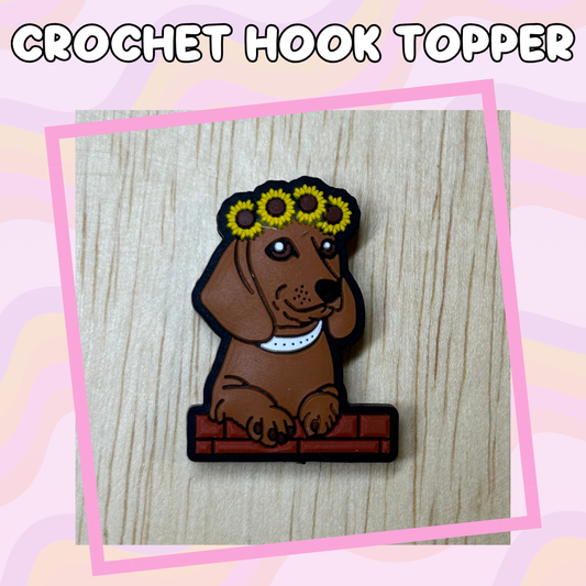 Dachshund with Flowers Dog Crochet Hook