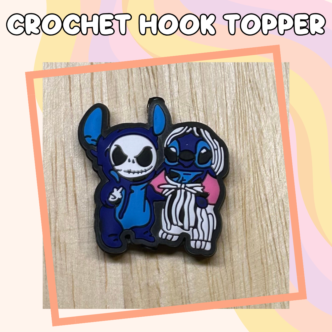 Blue Alien and Halloween Skeleton Character Crochet Hook