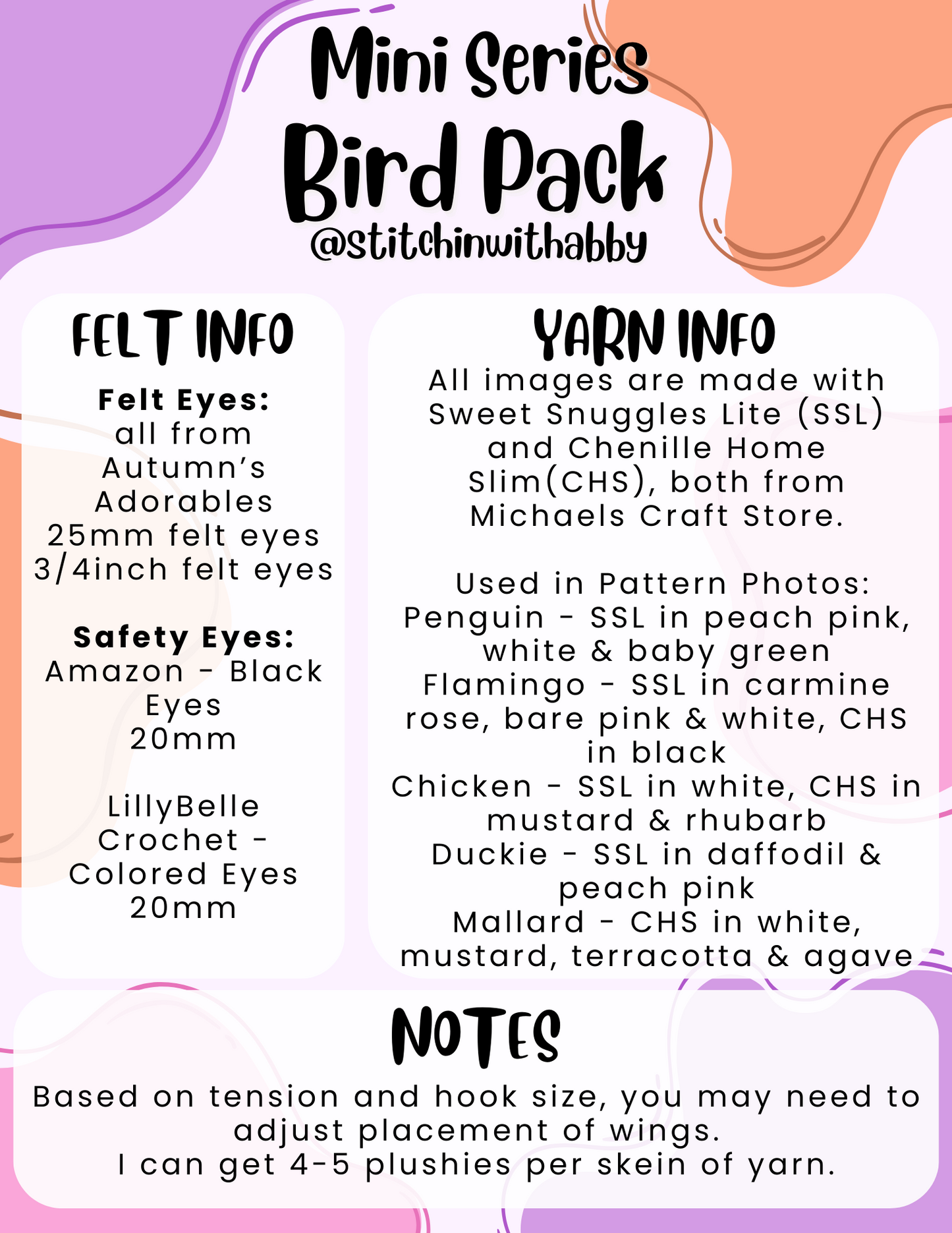 Mini Bird Pack Pattern