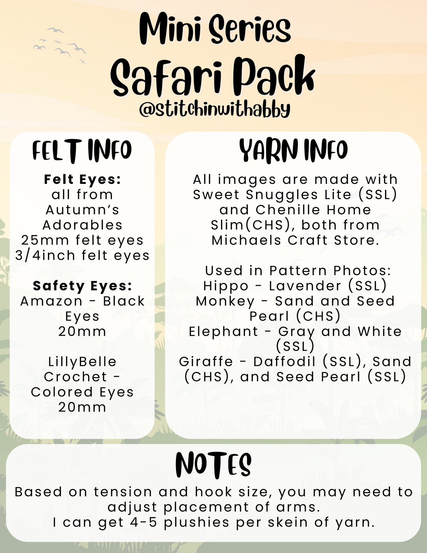 Mini Safari Friends Pack Pattern